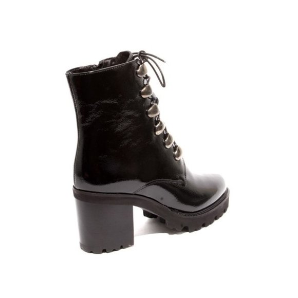 Italian Black Patent Leather Lace-Up Zip-Up Ankle Heel Boots - Picture 4 of 8